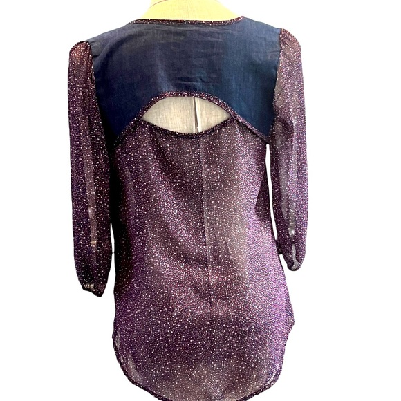 LILY ROSE BLUE AND FLORAL PURPLE BLOUSE-SIZE SMALL - Picture 7 of 9